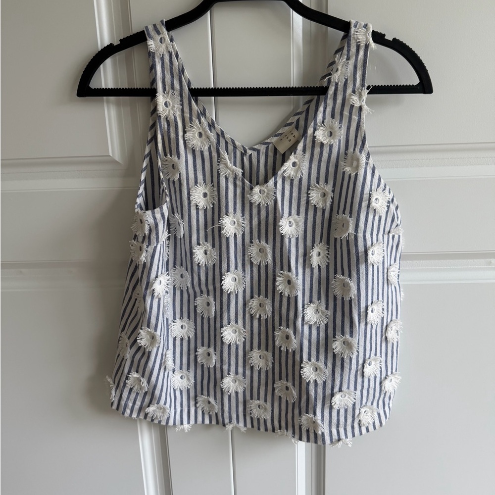Striped Floral Embroidered Tank Top
